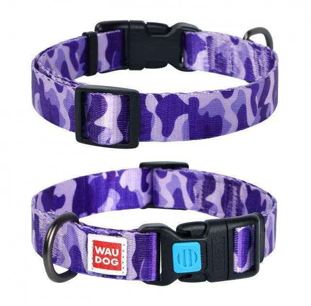 Ошейник Waudog Nylon с рисунком "Фиолетовый камо" ширина 15 мм, длина 23-35 см