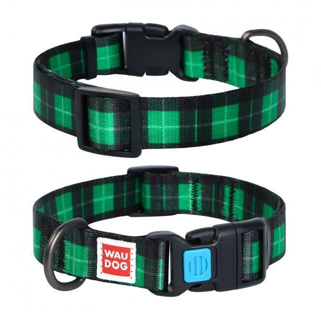Ошейник Waudog Nylon с рисунком "Шотландка зеленая" ширина 25 мм, длина 31-49 см