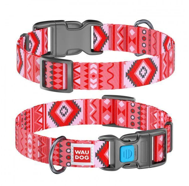 Ошейник Waudog Nylon с рисунком "Этно красный" ширина 25 мм, длина 31-49 см