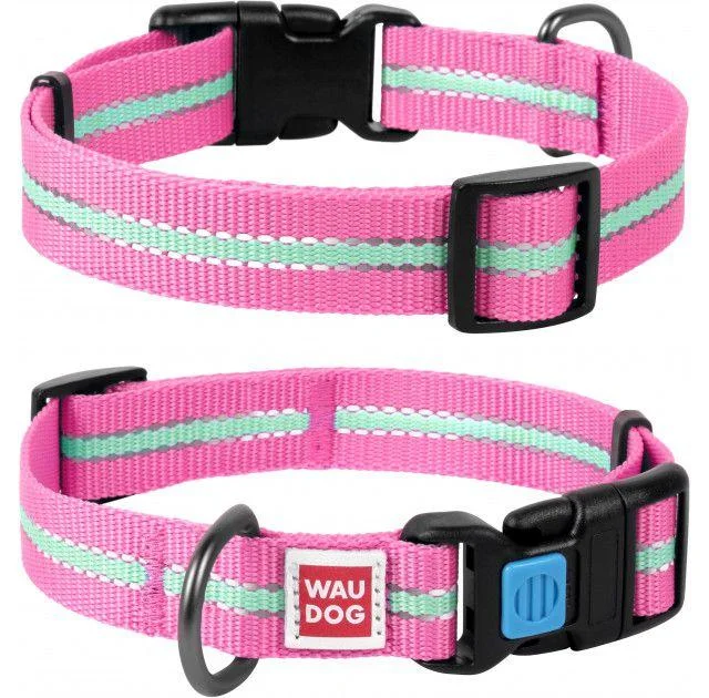 Ошейник Waudog Nylon светонакопительный, ширина 20 мм, длина 24-40 см, розовый