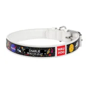 Ошейник Waudog Printed с рисунком "NASA", премиум кожа, металлическая пряжка, 15 мм х 26 см, белый