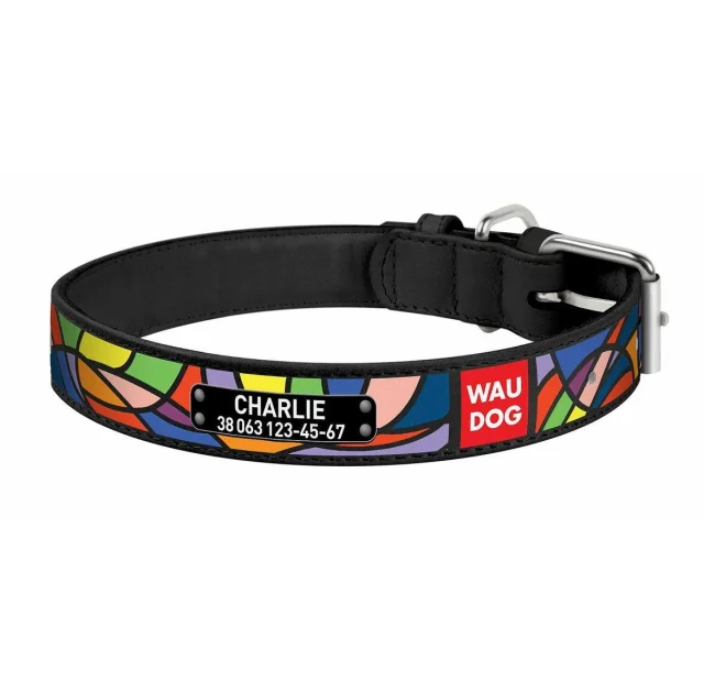 Нашийник Waudog з малюнком "Вітраж" ширина 12 мм, довжина 21-29 см, чорний