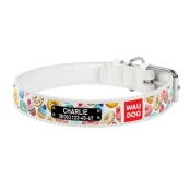 Ошейник Waudog с рисунком "Пончики" ширина 12 мм, длина 19-25 см, белый