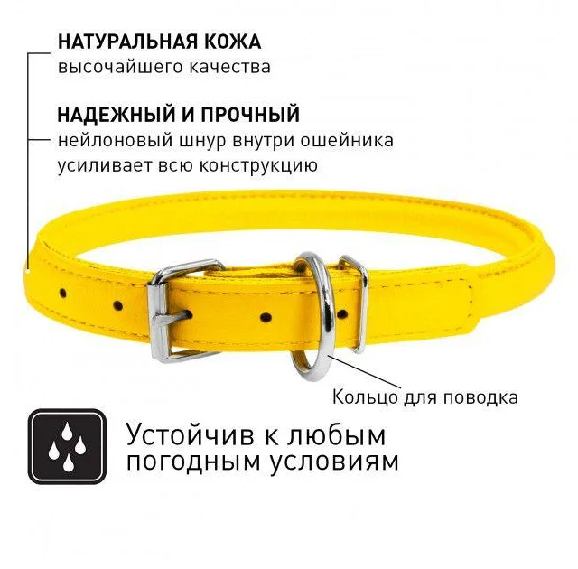 Ошейник Waudog Glamour круглый, диаметр 10 мм, длина 39-47 см, желтый