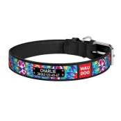 Ошейник Waudog с рисунком "Цветы" ширина 25 мм, длина 38-49 см, черный