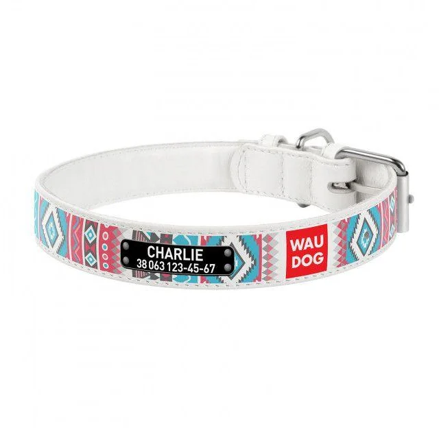 Ошейник Waudog с рисунком "Этно" ширина 12 мм, длина 21-29 см, белый