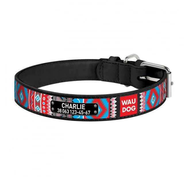 Ошейник Waudog с рисунком "Этно" ширина 20 мм, длина 30-39 см, черный