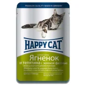 Вологий корм Happy Cat Lamm Kalb Bohn Gelee для дорослих кішок, шматочки в желе, з телятиною і ягням, 100 г
