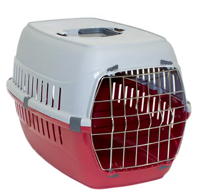 Переноска Moderna для собак и кошек, с металлической дверью, пластик, красная, 48.5×32.3×30 см