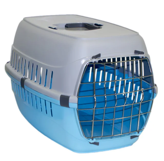 Переноска Moderna для собак и кошек, с металлической дверью, пластик, голубая, 48.5×32.3×30 см