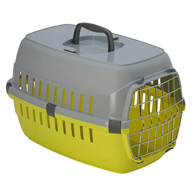Переноска Moderna для собак и кошек, с металлической дверью, пластик, желтая, 48.5×32.3×30 см