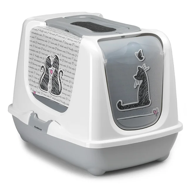 Туалет Moderna Trendy Cat Cats in Love для котів c фільтром і совком, світло-сірий, 50 х 39 х 37 см