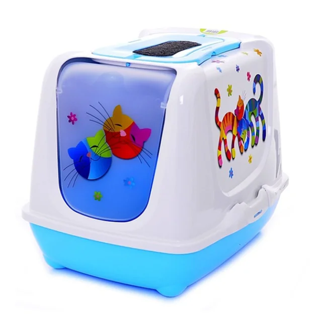 Туалет Moderna Trendy Cat Friends Forever для кошек c фильтром и совком, голубой, 50 х 39 х 37 см