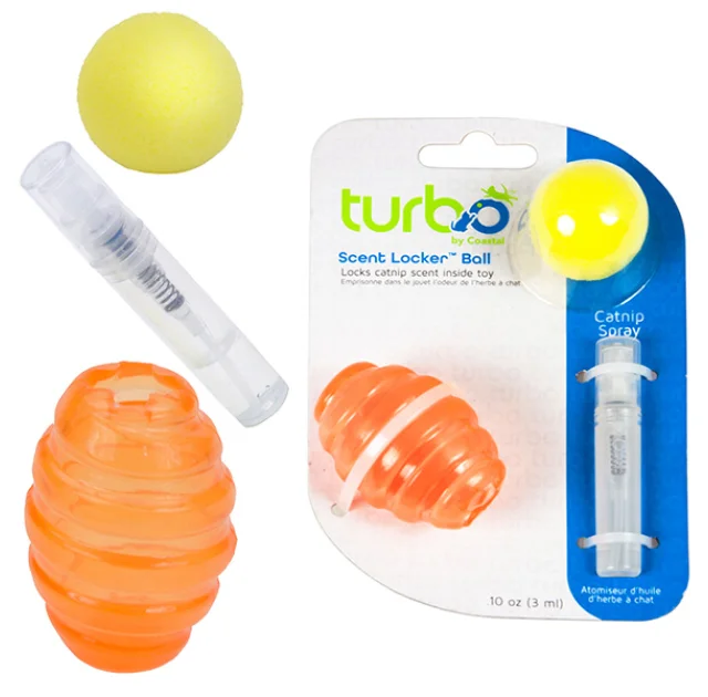 Игрушка мяч Coastal Turbo Scent Locker Football из прессованной кошачьей мяты для кошек, оранжевый