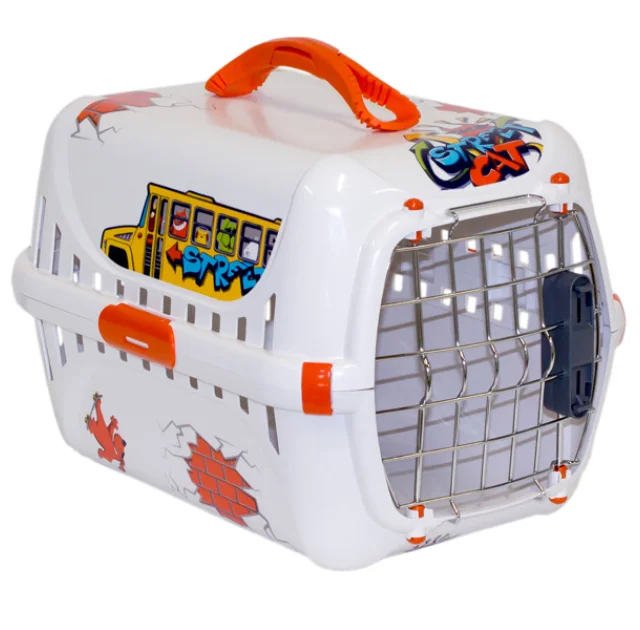 Переноска Moderna Trendy Runner Graffiti Street для кошек и собак, бело-оранжевая, 49.4×30.4×32.2 см