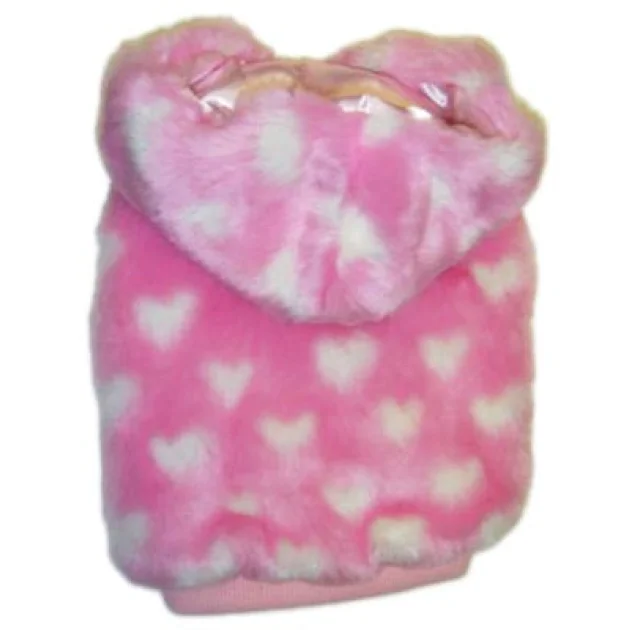 Шубка Monkey Daze Pink Heart Faux Fur с капюшоном, для собак, размер XS, розовая
