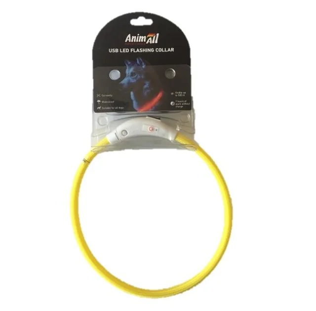 Нашийник AnimAll LED для собак, розмір L, 70 см, жовтий