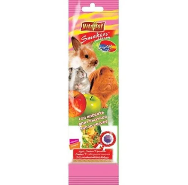 Колба Vitapol Smakers Weekend Style для грызунов, с яблоком, 45 г