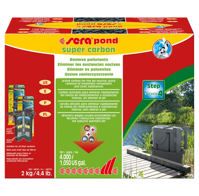 Sera Pond Super Carbon активоване вугілля для усунення шкідливих речовин в ставках, 2 кг