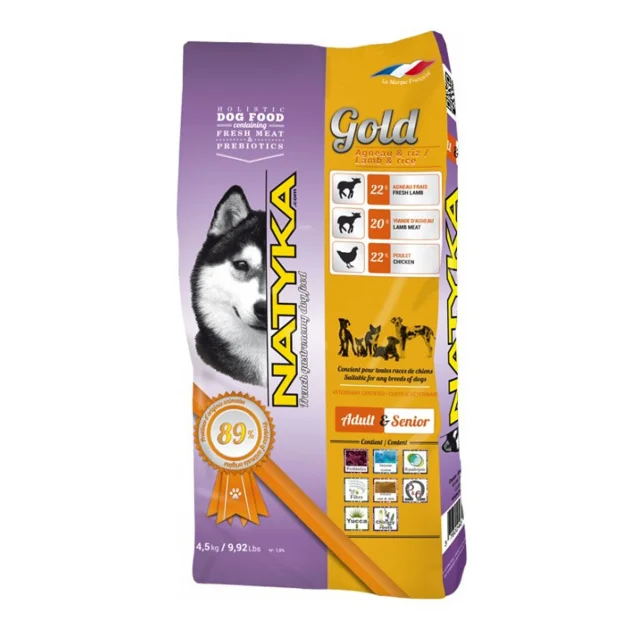 Напіввологий корм Natyka Gold Adult & Senior Lamb & Rice для дорослих і літніх собак, з ягням, 4.5 кг