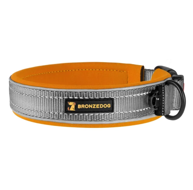 Ошейник из неопрена BronzeDog Active для собак, со светоотражением, 25 мм/51-59 см, оранжевый, 53Т