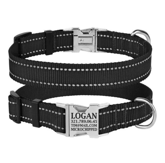 Ошейник нейлоновый BronzeDog Active для собак со светоотражением, 16 мм/25-33 см, черный, 32Т