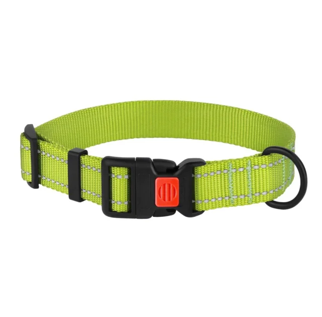 Ошейник нейлоновый BronzeDog Active для собак, со светоотражением, 25 мм/43-66 см, салатовый, 53Т
