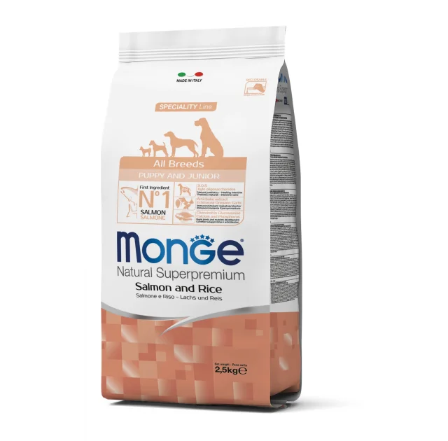 Сухий корм MONGE DOG All breeds Puppy & Junior лосось з рисом, 2.5 кг
