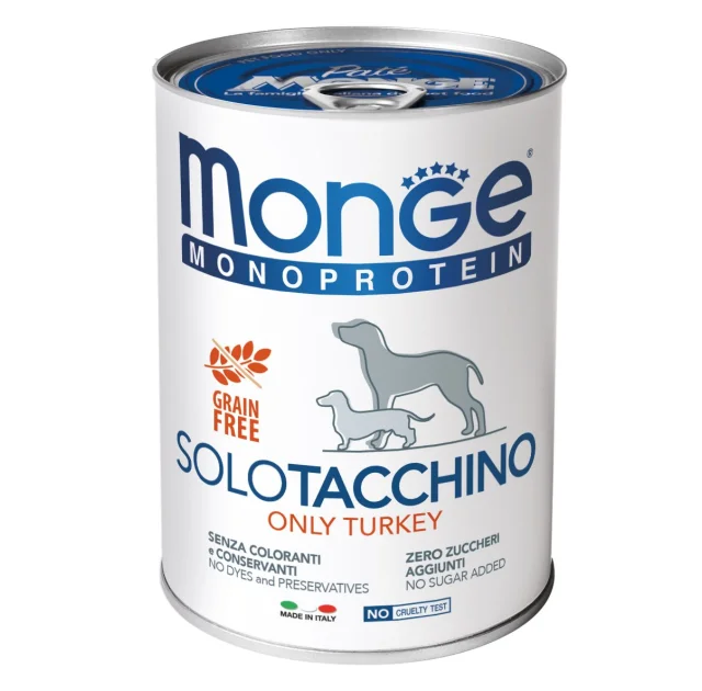 Вологий корм MONGE DOG SOLO 100% індичка, 400 г