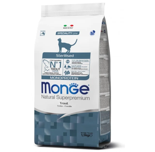 Сухий корм MONGE CAT Monoprotein Sterilised з фореллю, 1.5 кг