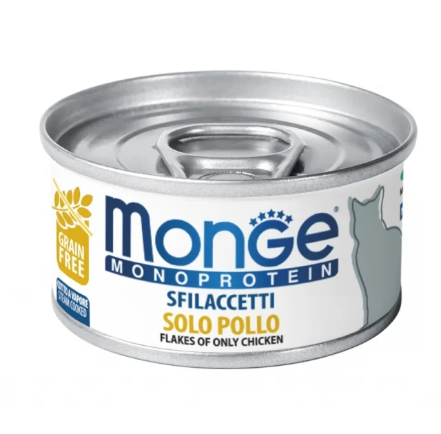 Вологий корм MONGE CAT MONOPROTEIN м'ясні пластівці курка, 80 г