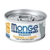Влажный корм MONGE CAT MONOPROTEIN мясные хлопья индейка морковь, 80 г