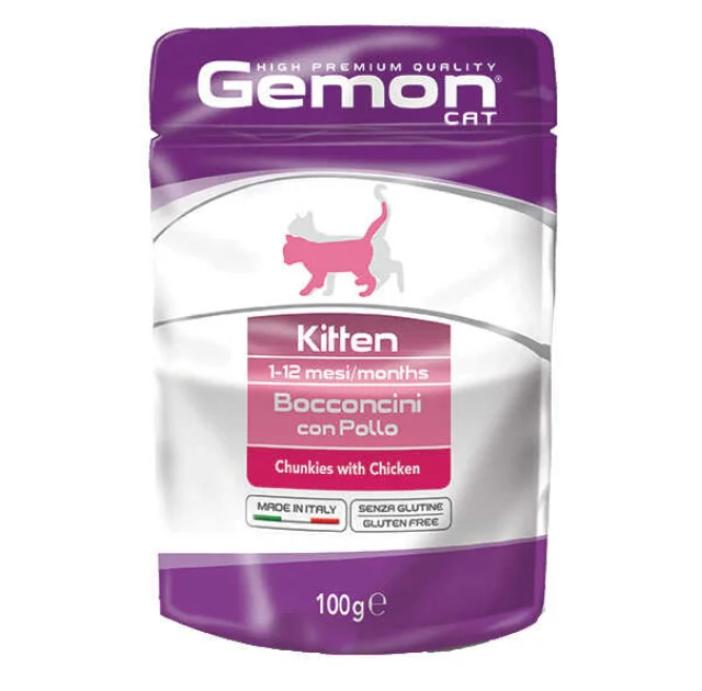 Вологий корм GEMON CAT WET Kitten шматочки з куркою 0,1 кг
