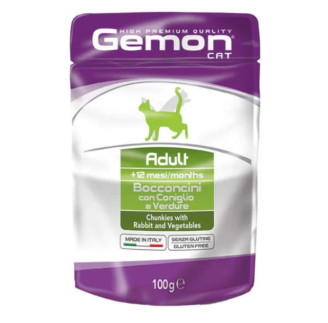 Вологий корм GEMON CAT WET Adult шматочки з кроликом і овочами 0,1 кг