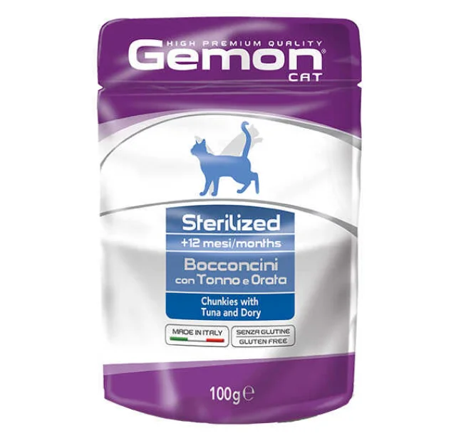 Вологий корм GEMON CAT WET Sterilized шматочки з тунцем і рибкою дорі 0,1 кг