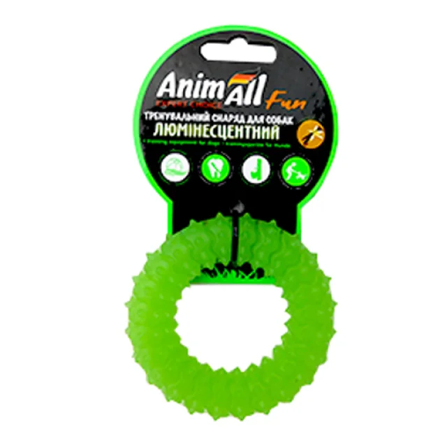 Игрушка AnimAll Fun кольцо с шипами для собак, люминесцентная, 9 см, зеленая