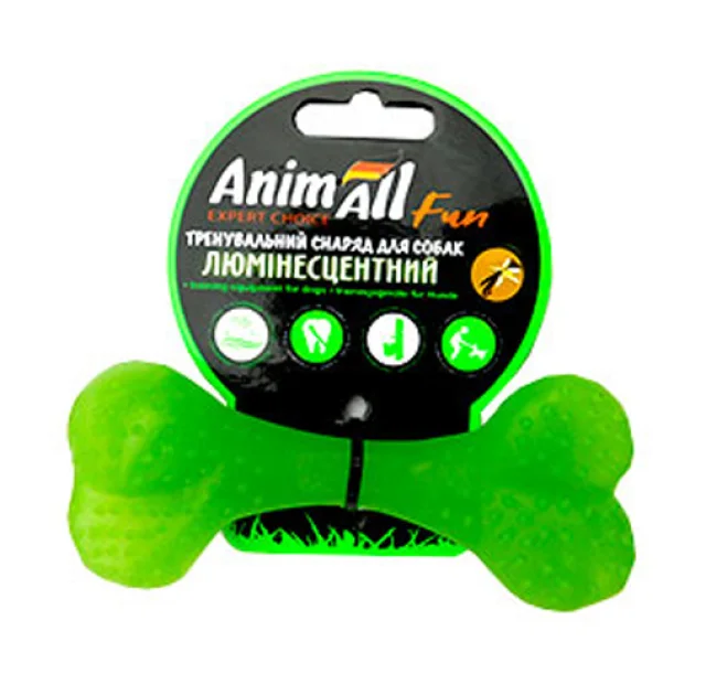 Іграшка AnimAll Fun кістка для собак, люмінесцентна, 12 см, зелена(відкл)