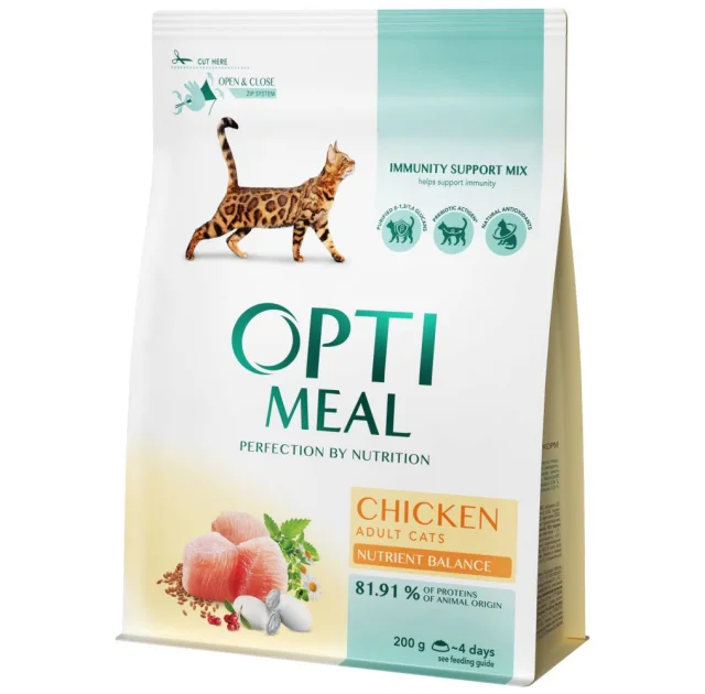 Сухий корм Optimeal для дорослих котів, з куркою, 200 г