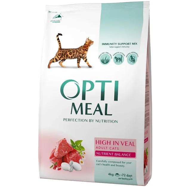 Сухий корм Optimeal для дорослих котів, з телятиною, 4 кг