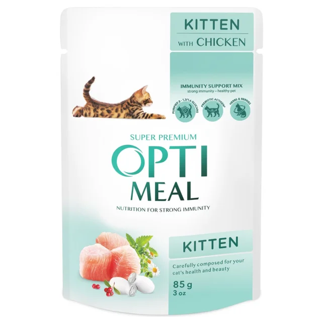 Вологий корм Optimeal для кошенят, з куркою, 85 г