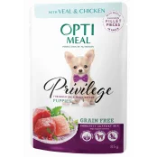 Беззерновой влажный корм Optimeal для щенков миниатюрных и малых пород, с телятиной и куриным филе в соусе, 85 г