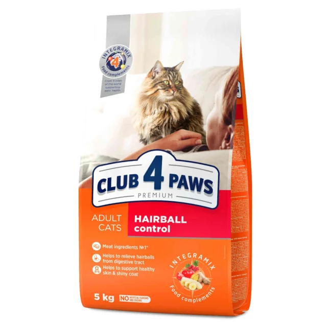 Сухий корм Клуб 4 Лапи Hairball Control Adult Premium для виведення шерсті для дорослих кішок, 5 кг