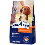 Сухой корм Клуб 4 Лапы Adult Medium Breeds Premium для взрослых собак средних пород от 11 до 25 кг, 2 кг