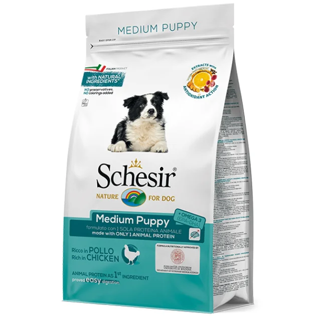 Сухий корм Schesir Dog Medium Puppy з куркою, монопротеїновий, для цуценят середніх порід, 12 кг