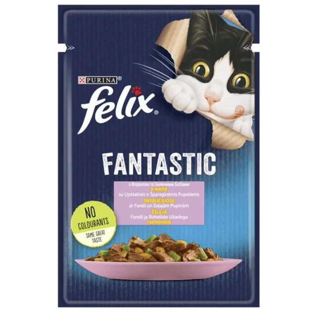 Вологий корм Purina Felix Fantastic для котів, з фореллю і зеленими бобами, 85 г