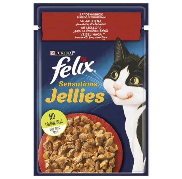 Вологий корм Purina Felix Sensations для котів, з яловичиною і томатами, 85 г