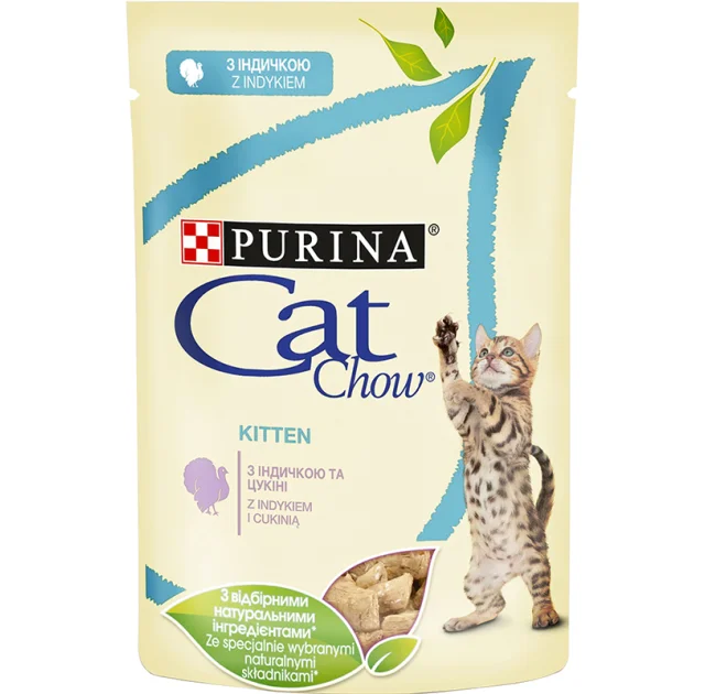 Вологий корм Purina Cat Chow Kitten для кошенят, з індичкою і цукіні, 85 г