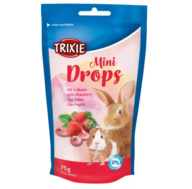 Лакомство Trixie Mini Drops клубника, для грызунов, 75 г