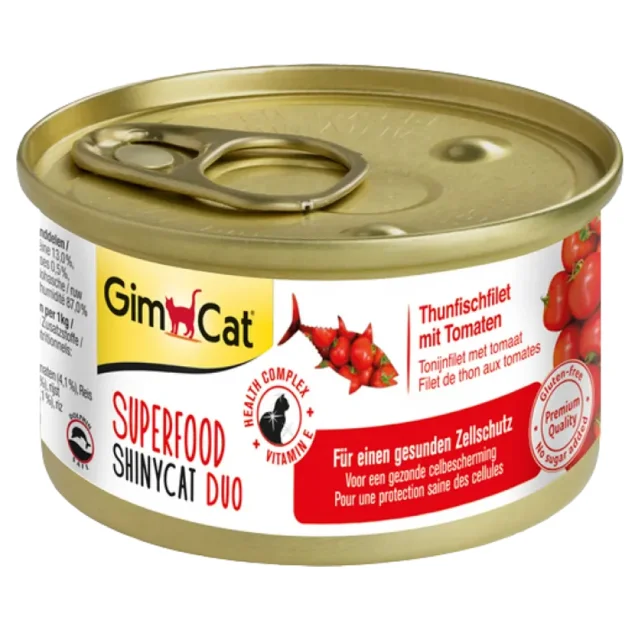 Влажный корм GimCat Shiny Cat Superfood для кошек, с тунцом и помидором, 70 г
