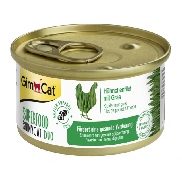 Влажный корм GimCat Shiny Cat Superfood для кошек, с курицей и травой, 70 г